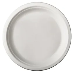 Talerze z trzciny cukrowej, "pure", niepodzielne, średnica 23 cm, 2 cm, kolor: biały, 50 szt