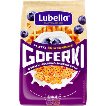 Lubella GOFERKI zbożowe płatki śniadaniowe o smaku jagodowo-śmietankowym 400g