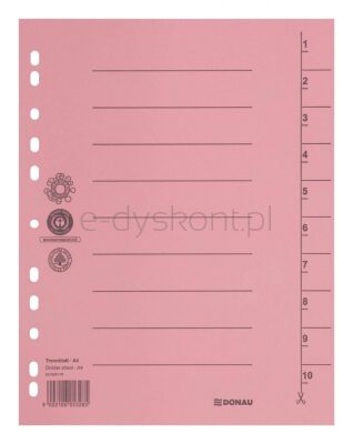 Donau Przekładka karton A4, 235x300mm, 1-10, 1 karta, jasnoróżowa 