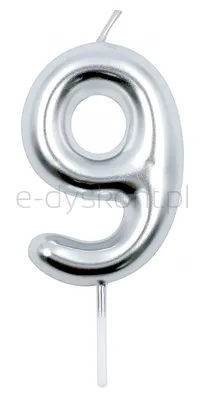 Świeczka Part Go, cyfra 9, 6cm, srebrna