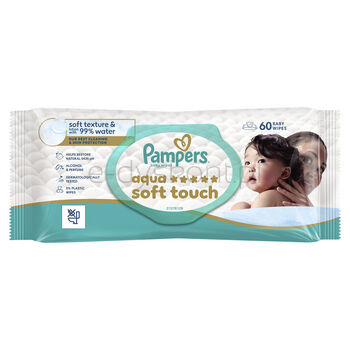Pampers Aqua Soft Touch Chusteczki Nawilżane Dla Dzieci, 1 Opakowanie po 60 szt. Chusteczek