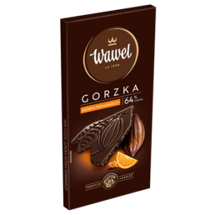 Wawel Czekolada Premium Gorzka 64% cocoa Skórka z pomarańczy 90g