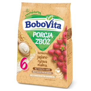 BoboVita Porcja Zbóż Kaszka bezmleczna jaglano-ryżowa malina po 6 miesiącu 170 g