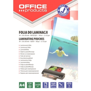 Folia do laminowania OFFICE PRODUCTS A4 2x125mic 100szt transparentna